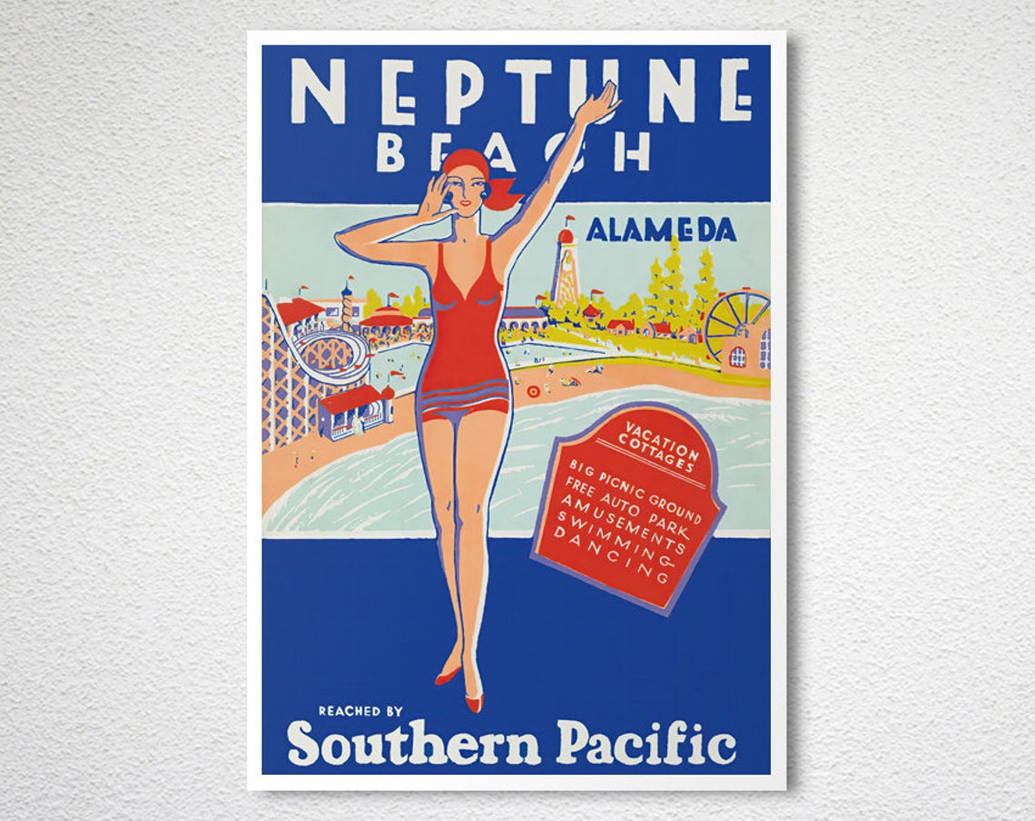 Neptune Beach Alameda California Southern Pacific Vintage Poster - Image 2