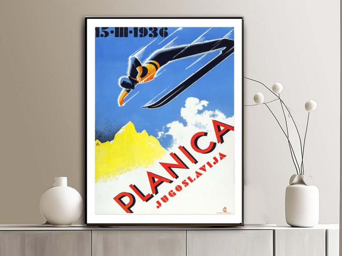 Planica Jugoslavija 1936 Ski Jumper Soaring Vintage Sports Poster - Image 2