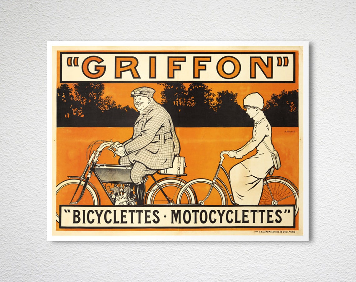 Griffon Bicyclettes Motocyclettes Vintage French Orange Ad Poster - Image 2
