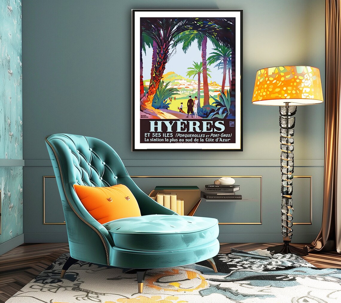 Hy e8res France Vintage Travel Poster, French Riviera - Image 2