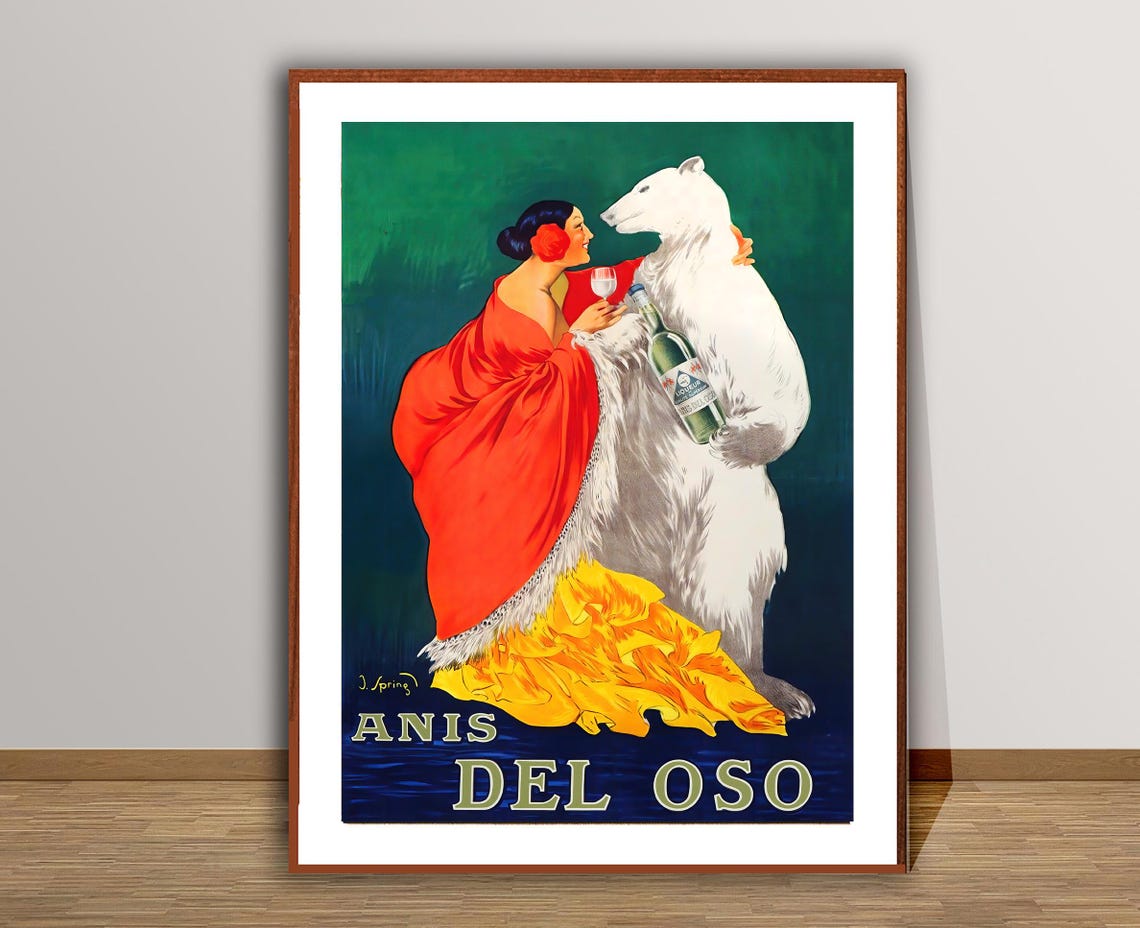 Anis Del Oso Spanish Anise Liqueur Polar Bear Vintage Ad Poster - Image 2