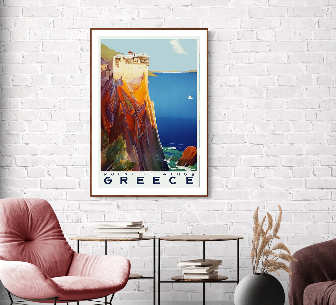 Greece Mount Of Athos Vintage Travel Poster - Image 2