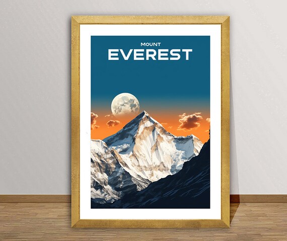 Mount Everest Nepal Himalayas Travel Poster By Wed Climbing Lovers Poster Mountain Sport Print Gift Idea Wall Decor