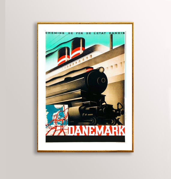 Danemark Chemin De Fer Letat Danois Vintage Travel Poster Poster Paper Or Print Gift Idea Wall Decor