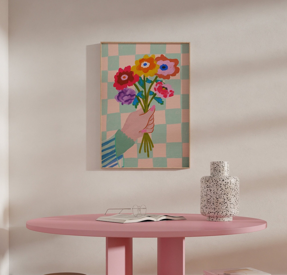 Anemone Flower Art Print, Colorful Abstract Gouache