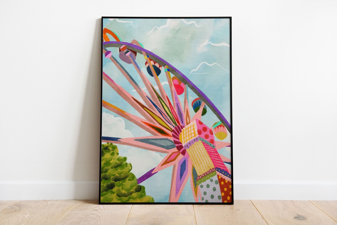 Indonesia Ferris Wheel Gouache Painting Art Print
