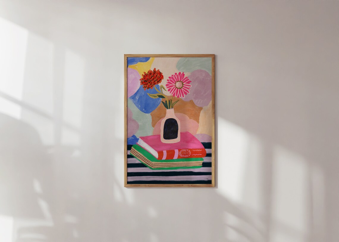 Abstract Flower Vase Art Print, Gouache Acrylic