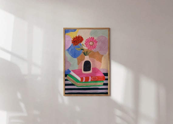 Abstract Flower Vase Art Print, Gouache Acrylic