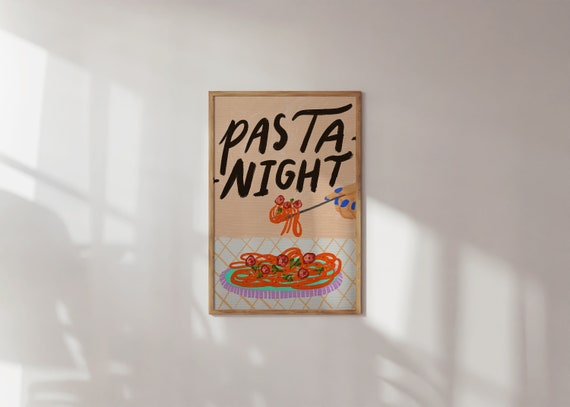 Pasta Night Print Kitchen Wall Art Spaghetti Illustration