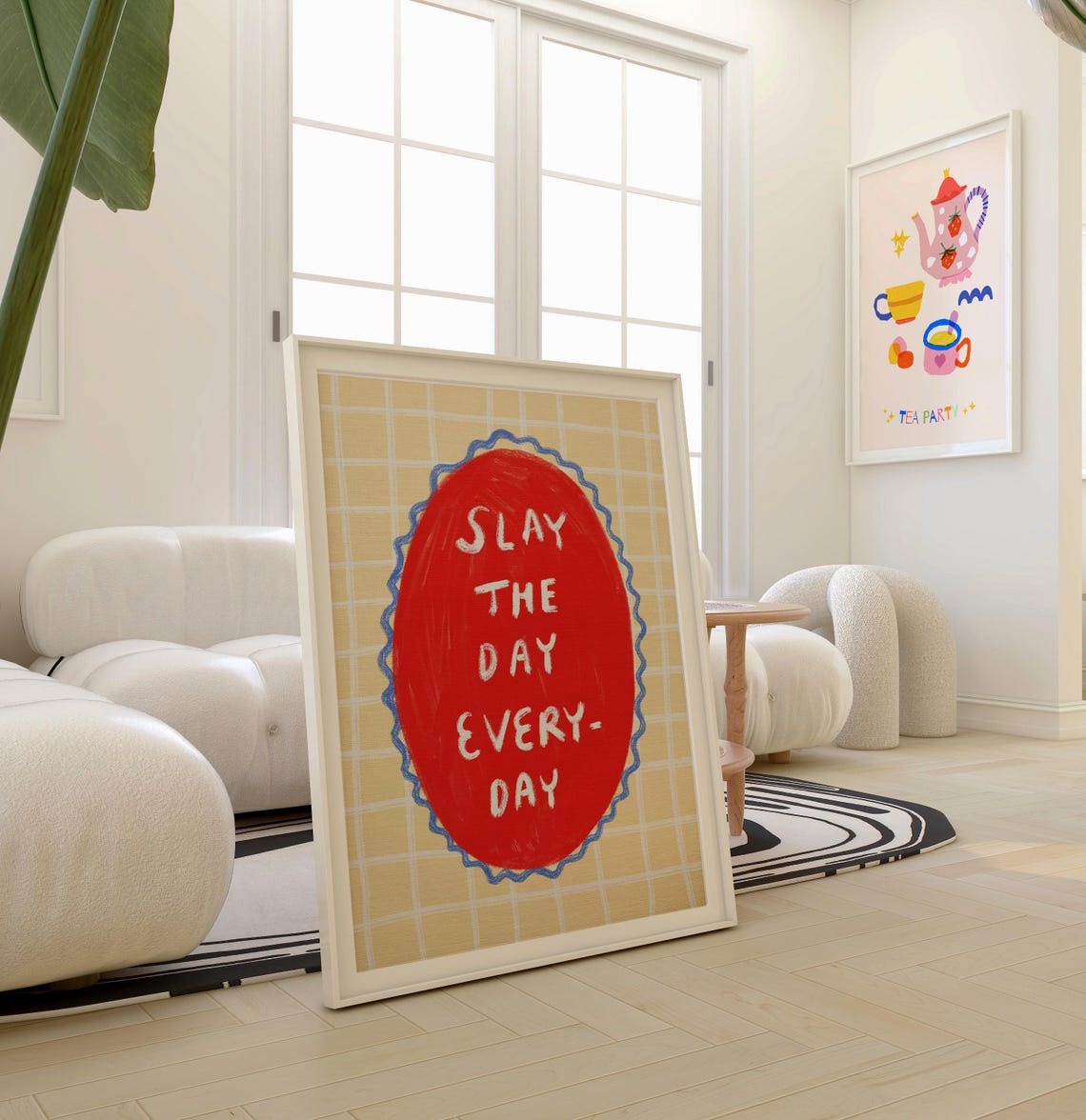 Slay The Day Everyday Bold Red Hand Drawn Motivational Quote Poster
