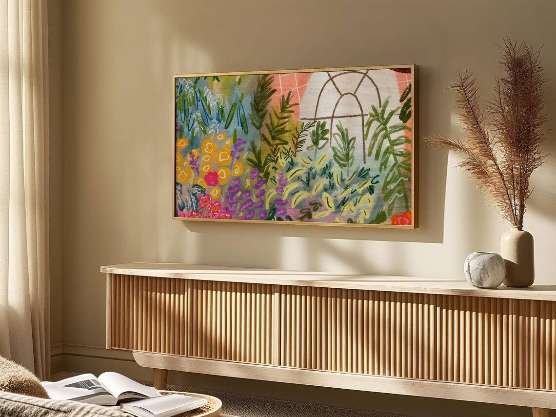 Botanical Garden Painting, Colorful Maximalist Eclectic Art Print