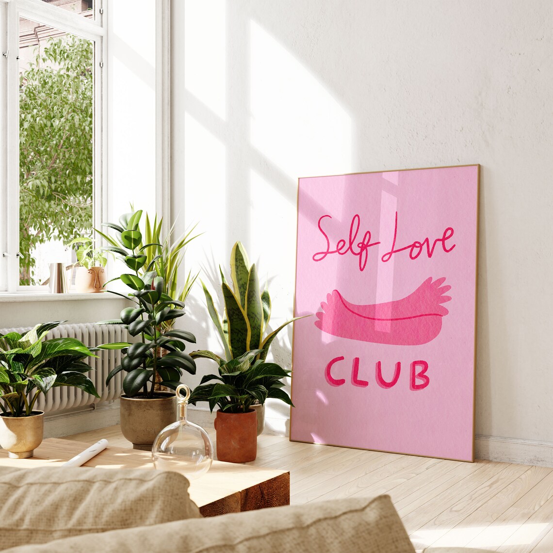 Self Love Club Pink Poster Playful Self Care Affirmation Decor
