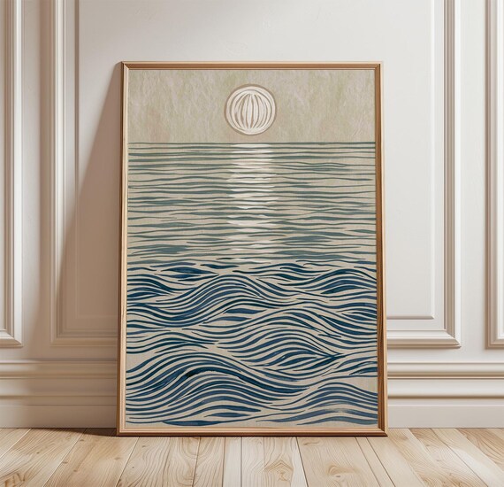 Abstract Ocean Moon Art Print, Minimal Seascape