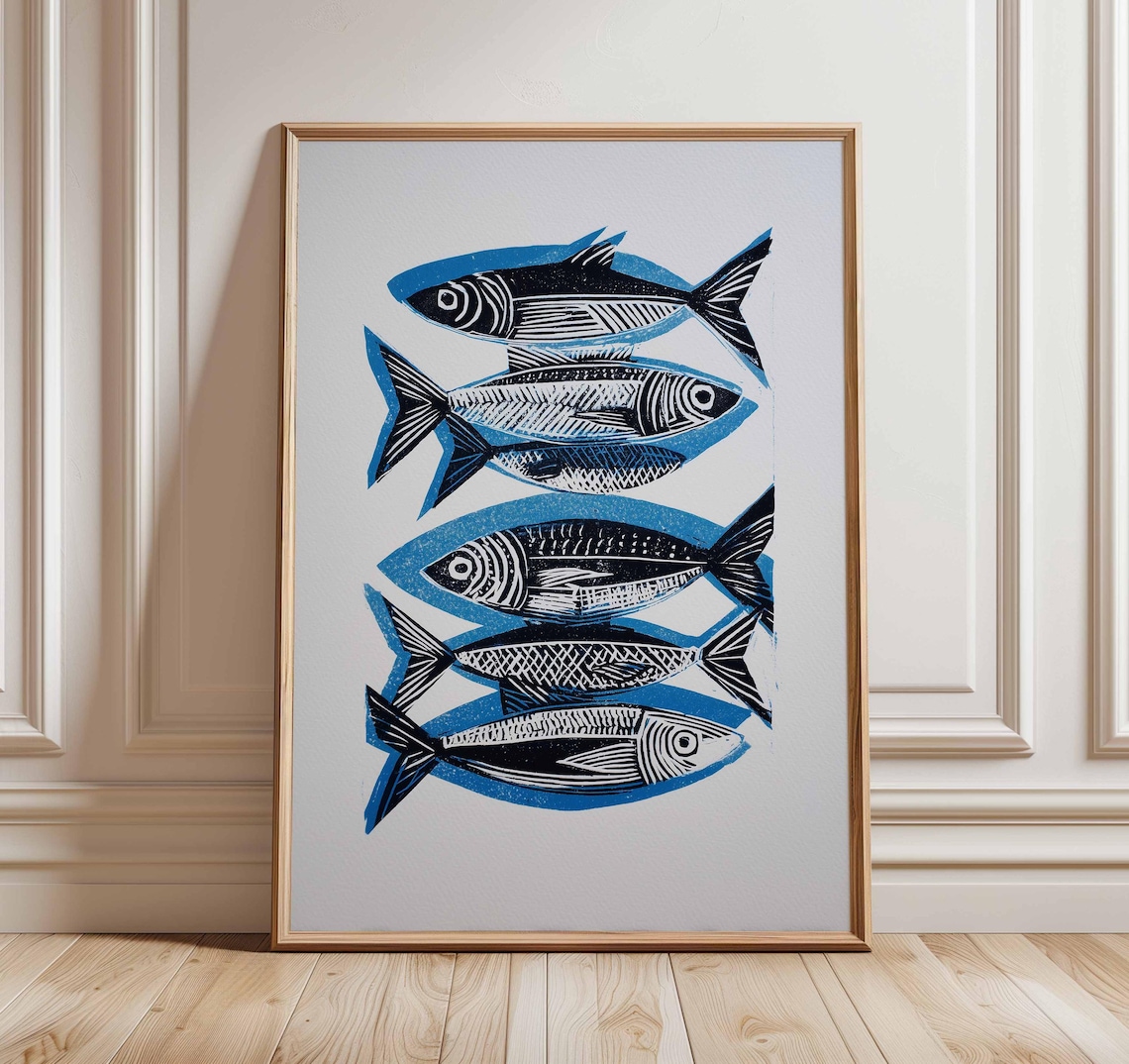 Sardine Fish Poster, Nautical Coastal Kitchen Decor