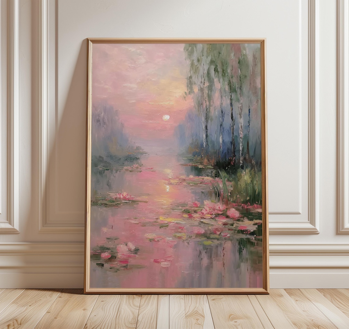 Pink Sunset Landscape Impressionist Art Print
