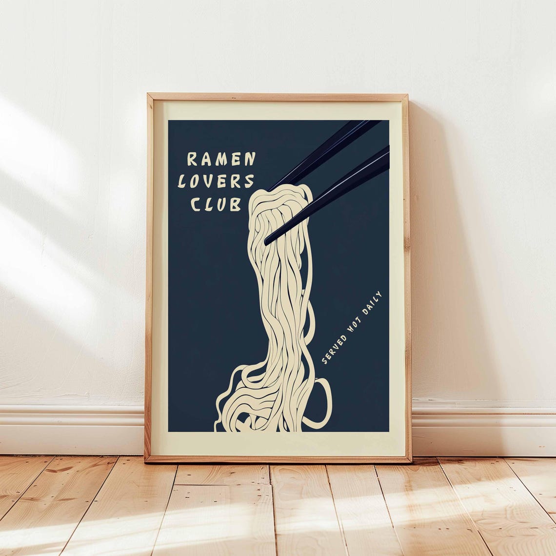 Midnight Navy Ramen Lovers Club Chopstick Noodle Pull Kitchen Poster