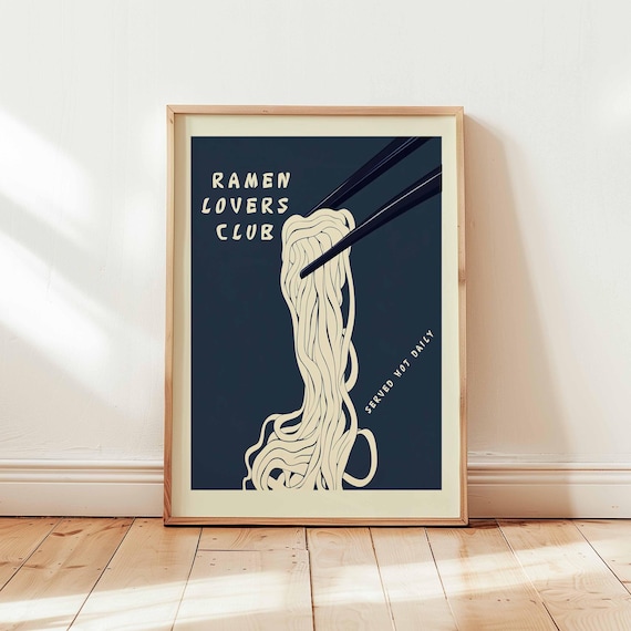 Midnight Navy Ramen Lovers Club Chopstick Noodle Pull Kitchen Poster