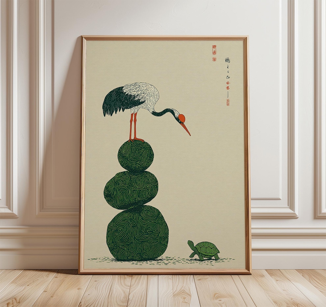 Crane and Turtle Japanese Symbolism Art Print