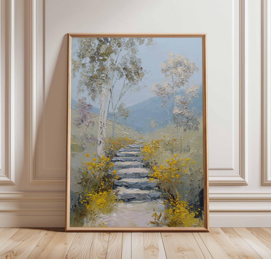 Textured Pathway Wildflower Steps Impressionist Nature Art Poster