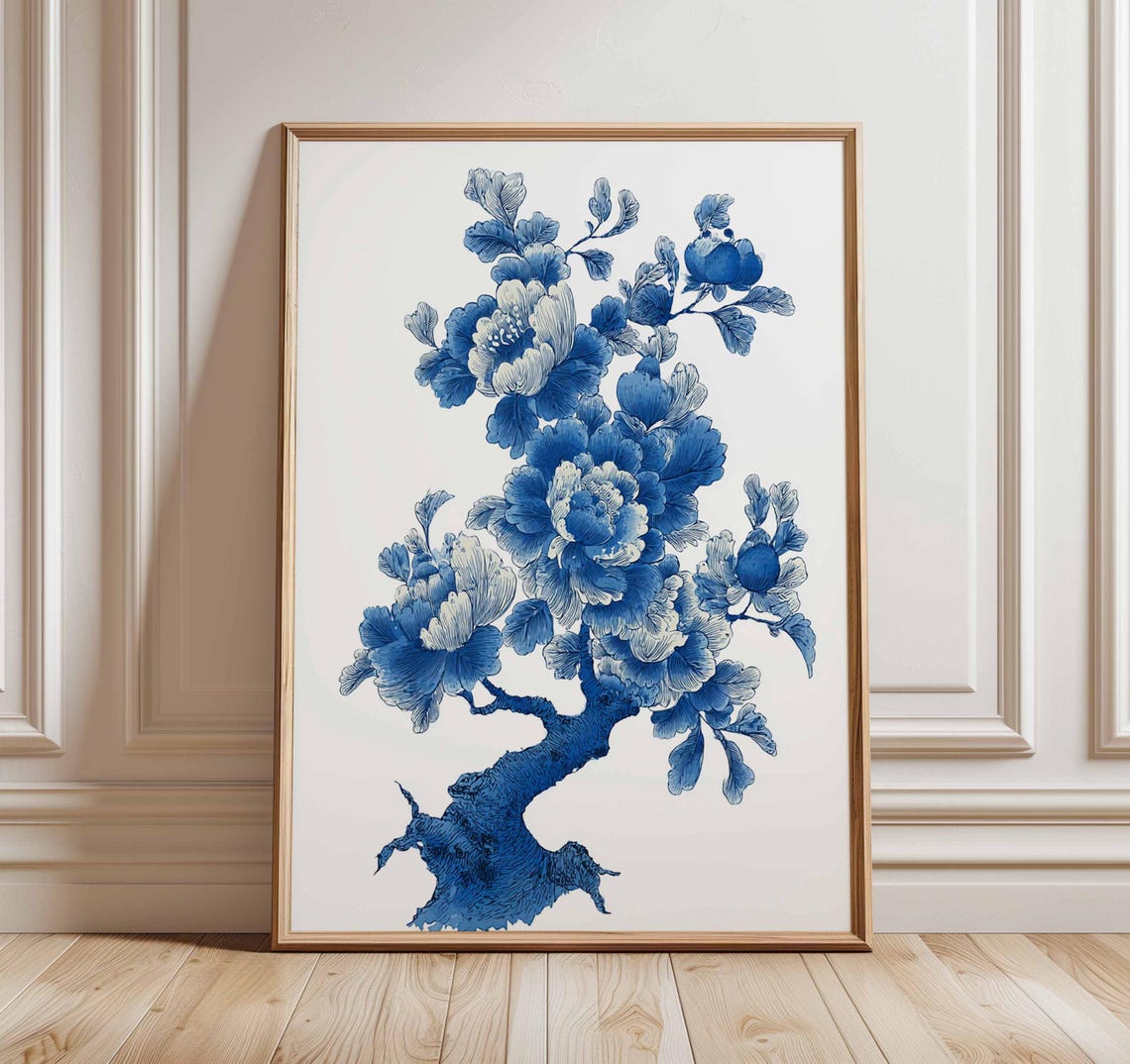 Blue Blossom Tree Branch Elegant Asian Botanical Style Poster