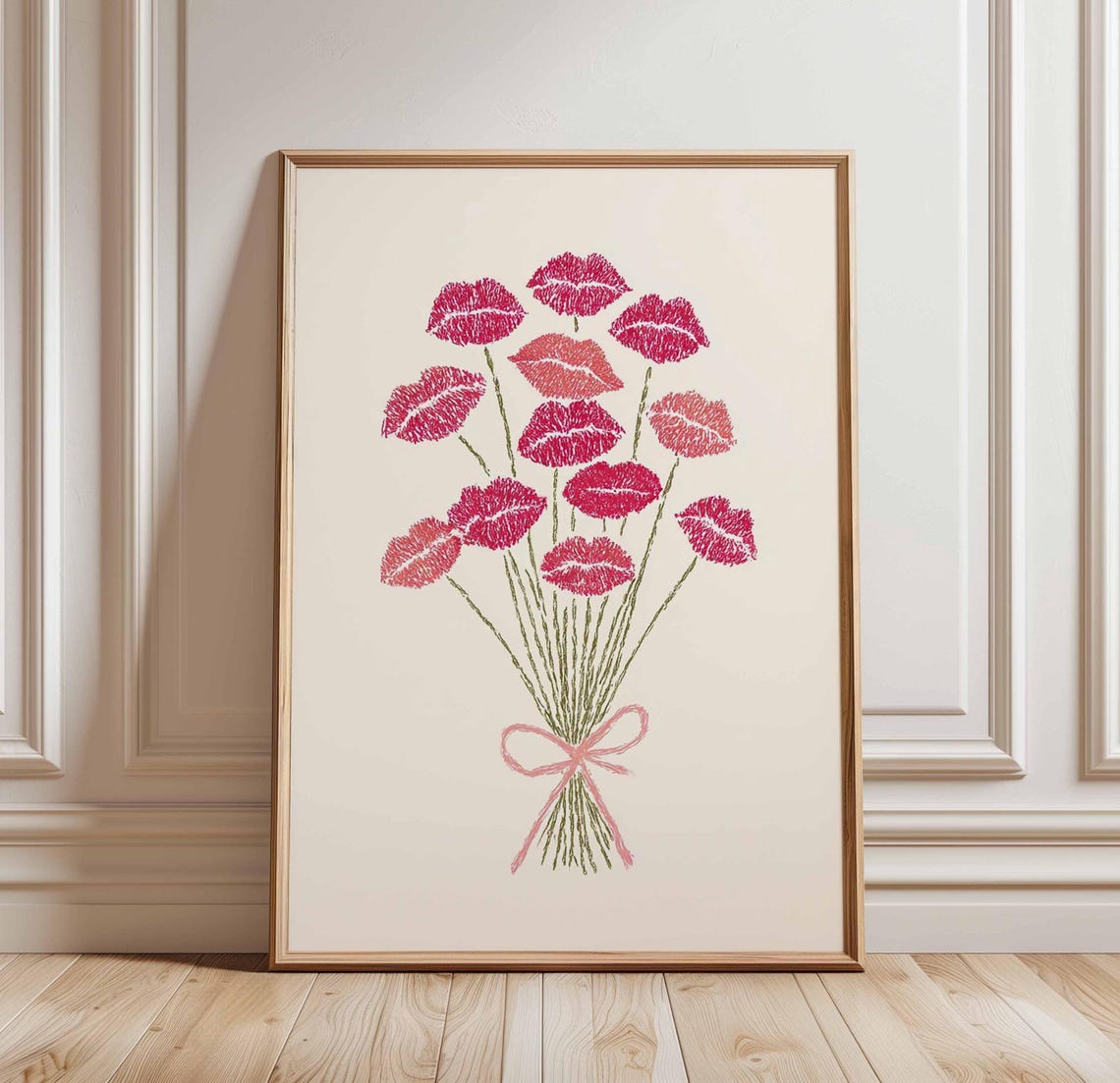 Lipstick Kiss Bouquet Romantic Pink Lips Blooming Love Gift Poster
