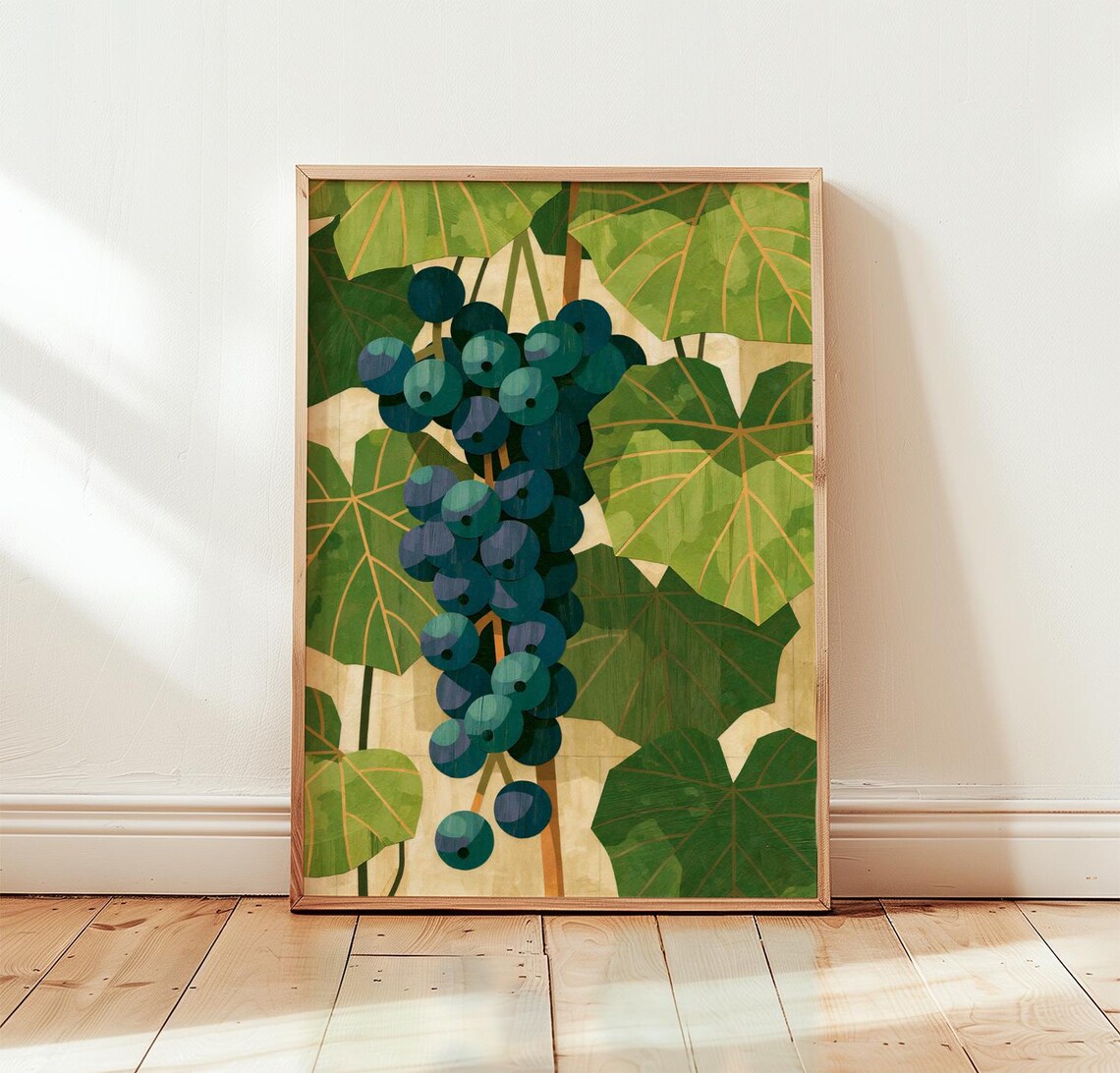 Grape Vine Vintage Botanical Art Print, Kitchen