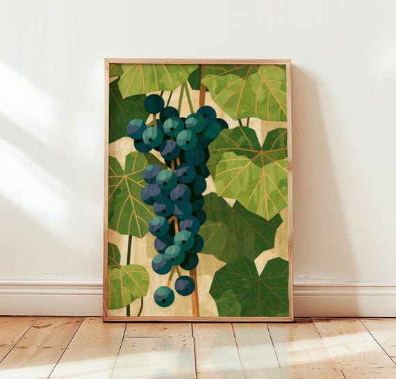 Grape Vine Vintage Botanical Art Print, Kitchen