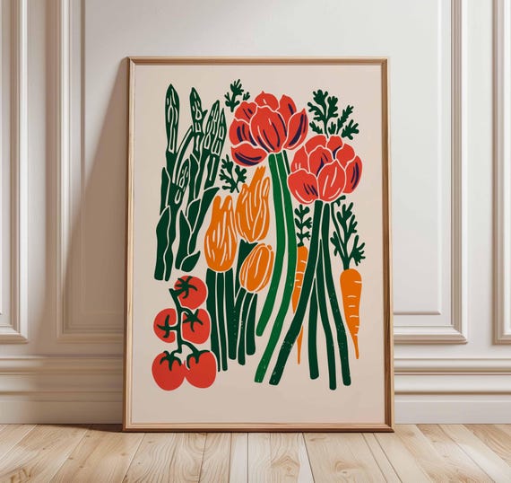Vegetable Kitchen Poster Modern Farmhouse Wall Art Botanical Print Scandinavian Style Decor Garden Veggie Artwor