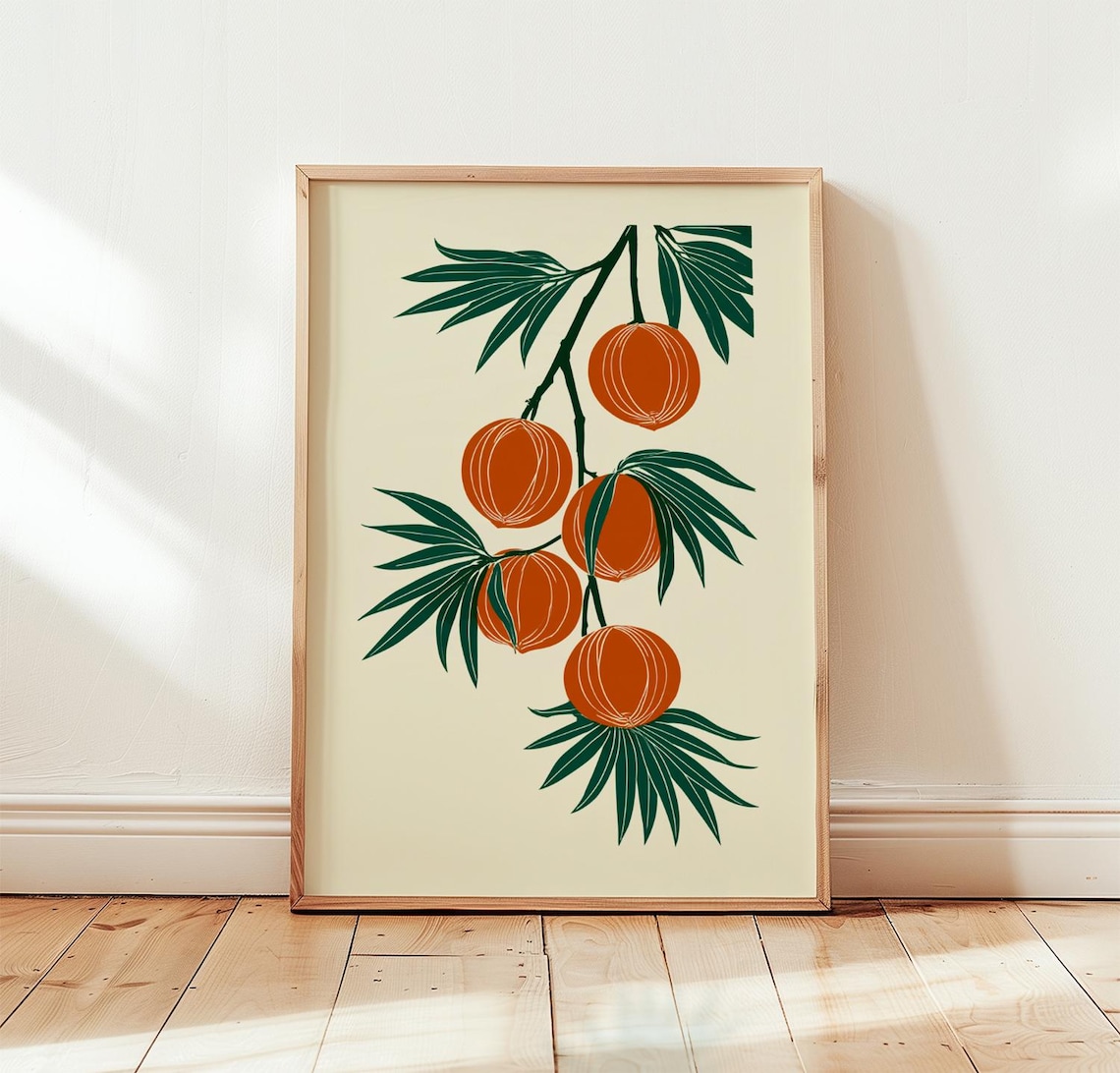 Peach Branch Botanical Fruit Art Print