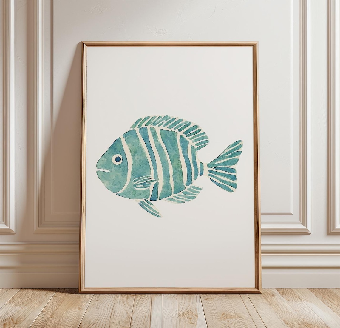 Blue Fish Poster, Coastal Ocean Animal Art Print