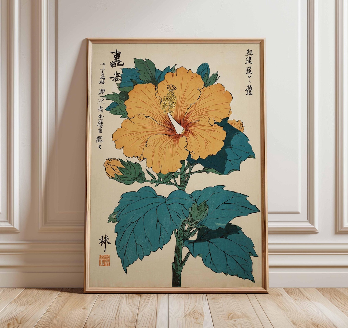 Japanese Hibiscus Vintage Botanical Poster, Art Print