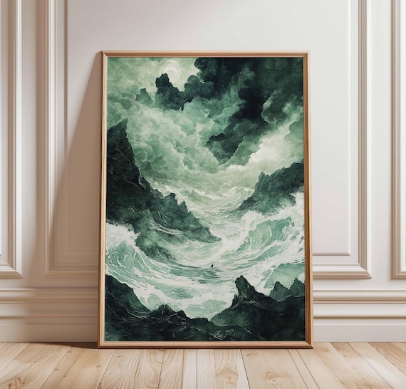 Stormy Sea Ocean Waves Poster Dramatic Dark Clouds Coastal Art