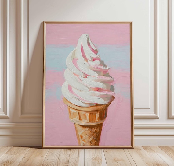 Ice Cream Cone Poster, Whimsical Dessert Kitchen Decor
