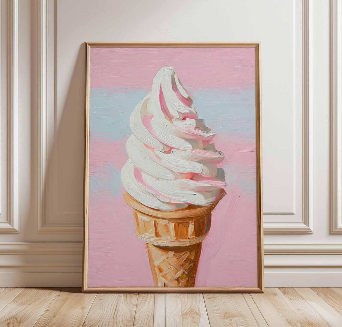Ice Cream Cone Poster, Whimsical Dessert Kitchen Decor