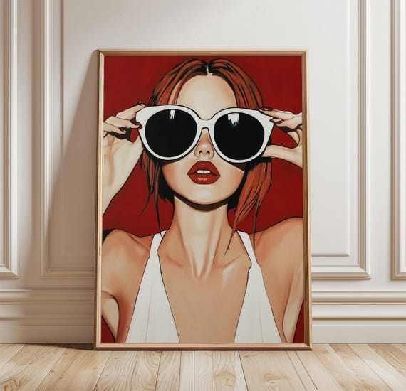 Fashion Poster Woman Sunglasses, Modern Pop Portrait