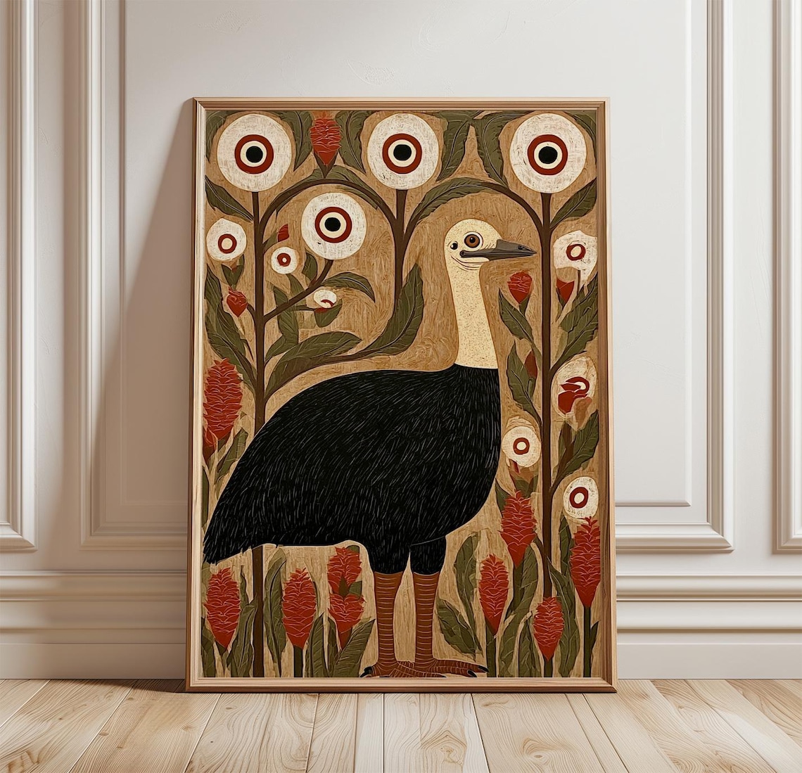 Cassowary Woodblock Bird Botanical Art Print