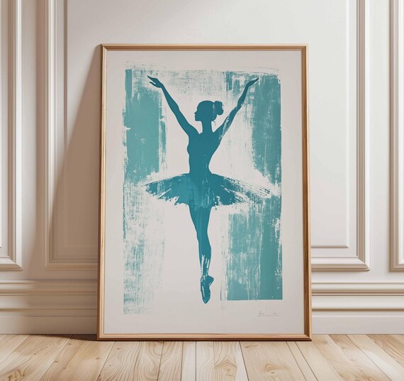 Teal Ballerina Silhouette Ballet Dancer Modern Brushstroke Poster