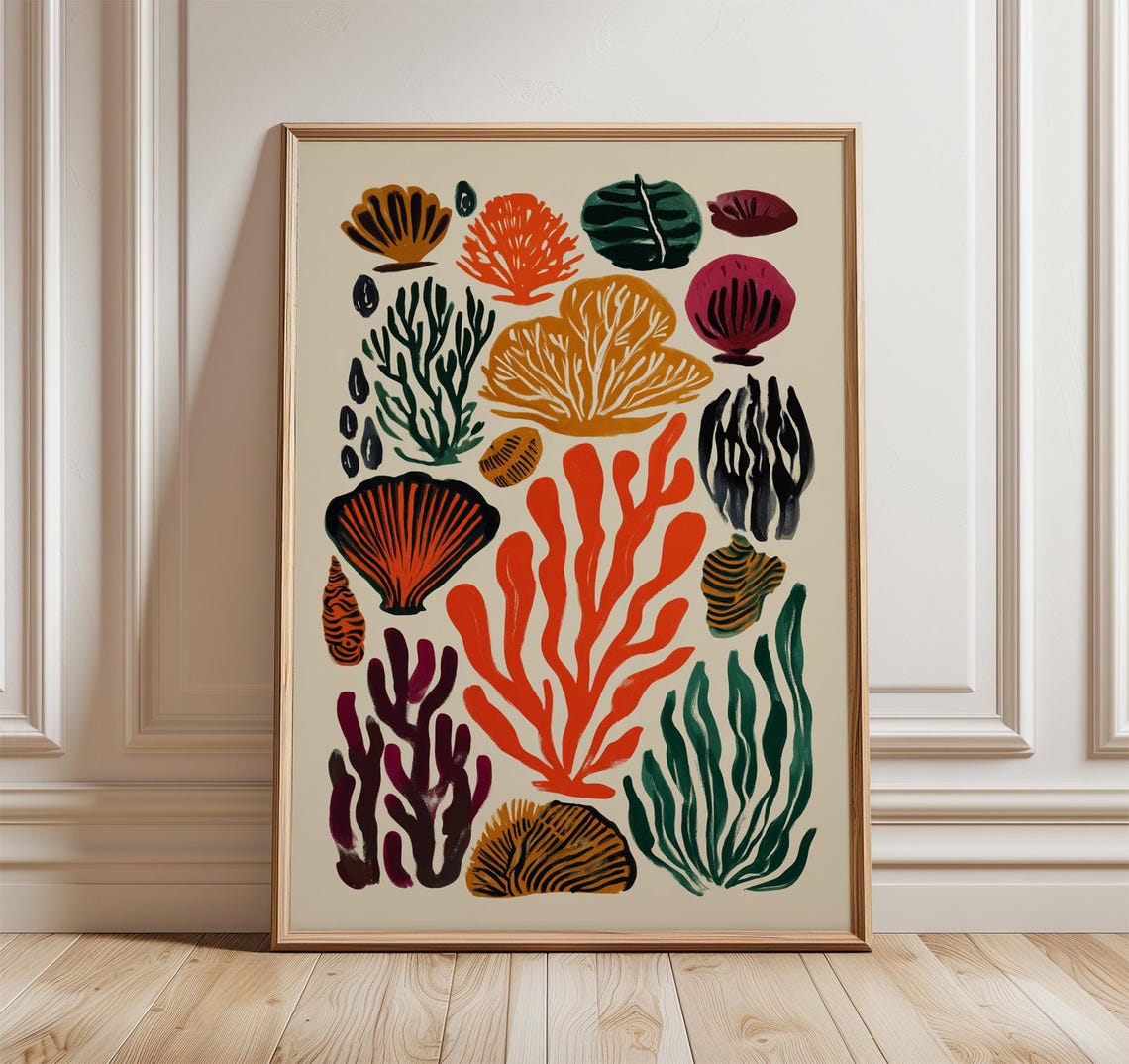 Seaweed Poster Coastal Botanical Art Print Colorful Ocean Wall