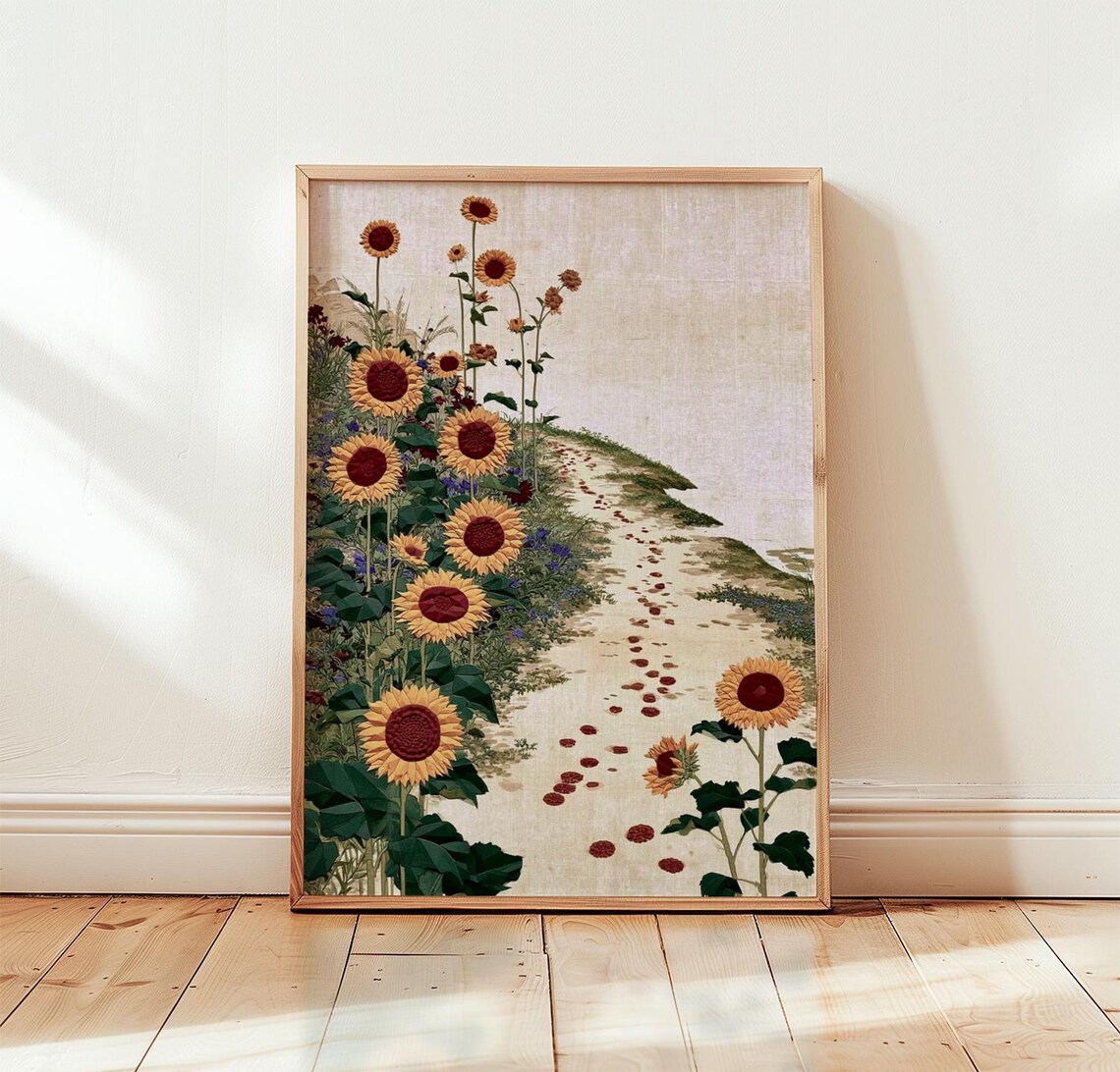 Sunflower Print, Neutral Botanical Wall Art