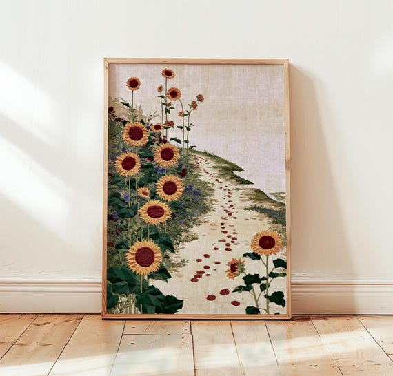 Sunflower Print, Neutral Botanical Wall Art