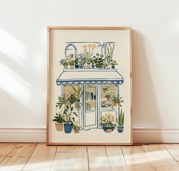 Flower Shop Poster Botanical Storefront Wall Art Paper Print