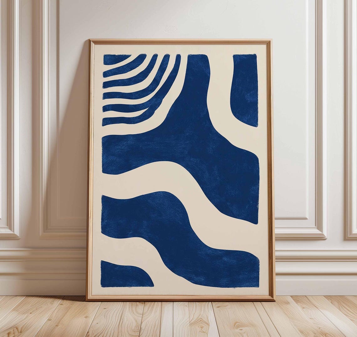 Navy Blue Organic Shapes Abstract Modern Minimalist Art Poster