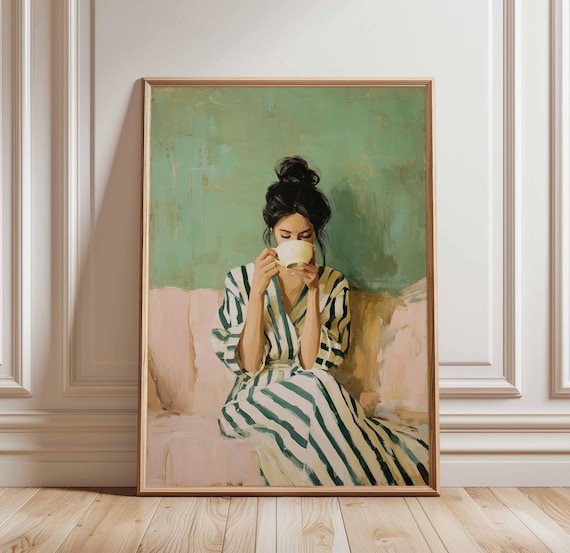 Minimalist Coffee Woman Poster, Modern Figurative Art Print