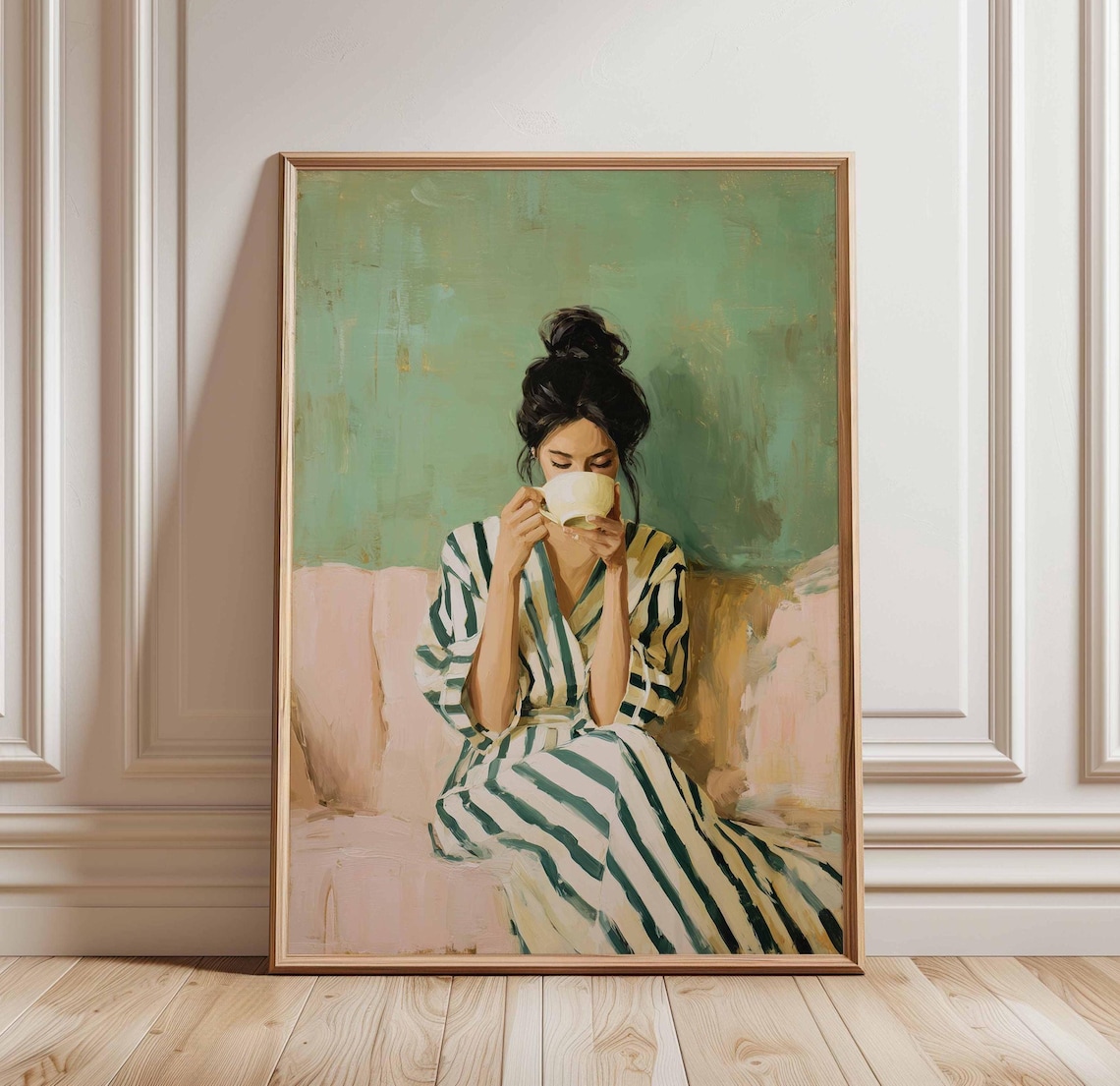 Minimalist Coffee Woman Poster, Modern Figurative Art Print