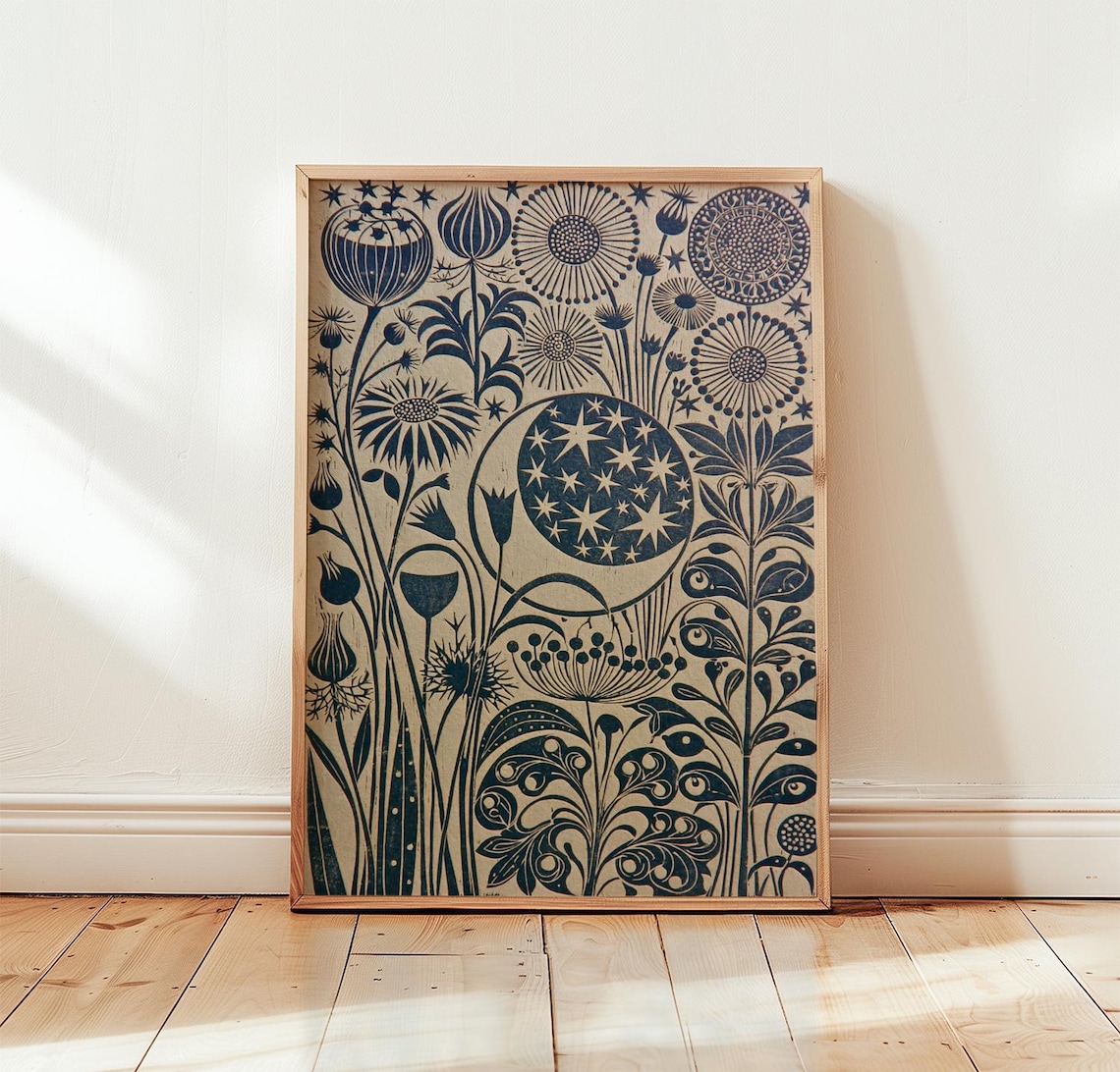 Crescent Moon Botanical Celestial Poster