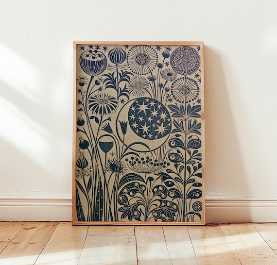 Crescent Moon Botanical Celestial Poster
