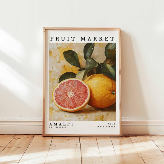 Fruit Market Poster Amalfi Orange Italian Coast Citrus Wall Art Mediterranean Kitchen Decor Coastal Still Life Print