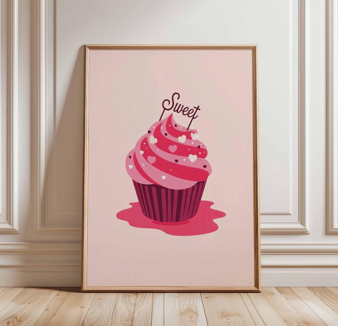 Sweet Pink Cupcake with Hearts Kawaii Dessert Pop Art Poster