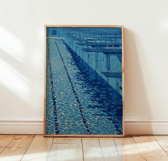 Swimming Pool Wall Art Blue Cyanotype Poster Aquatic Architecture Print