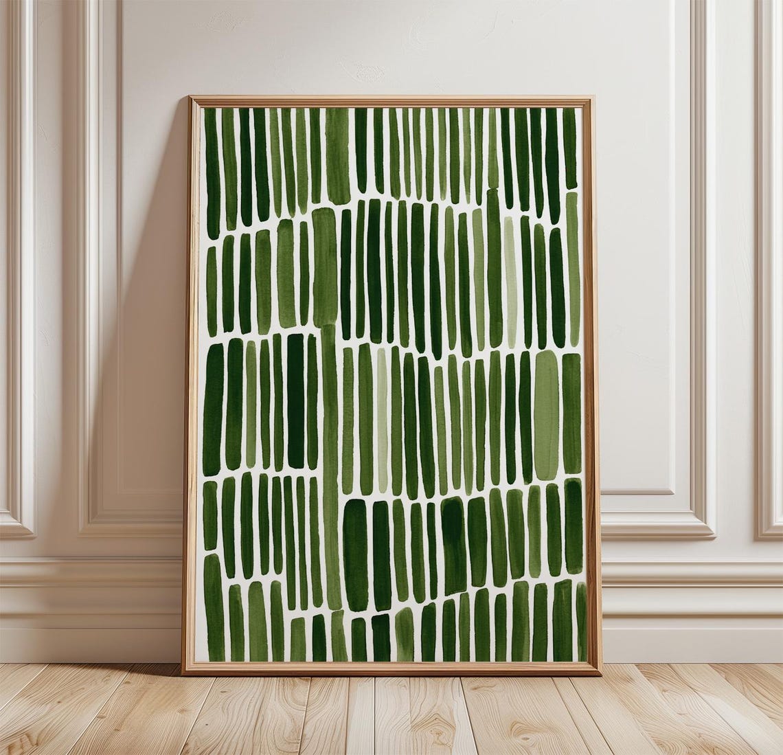 Green Botanical Abstract Vertical Brushstroke Pattern Modern Print